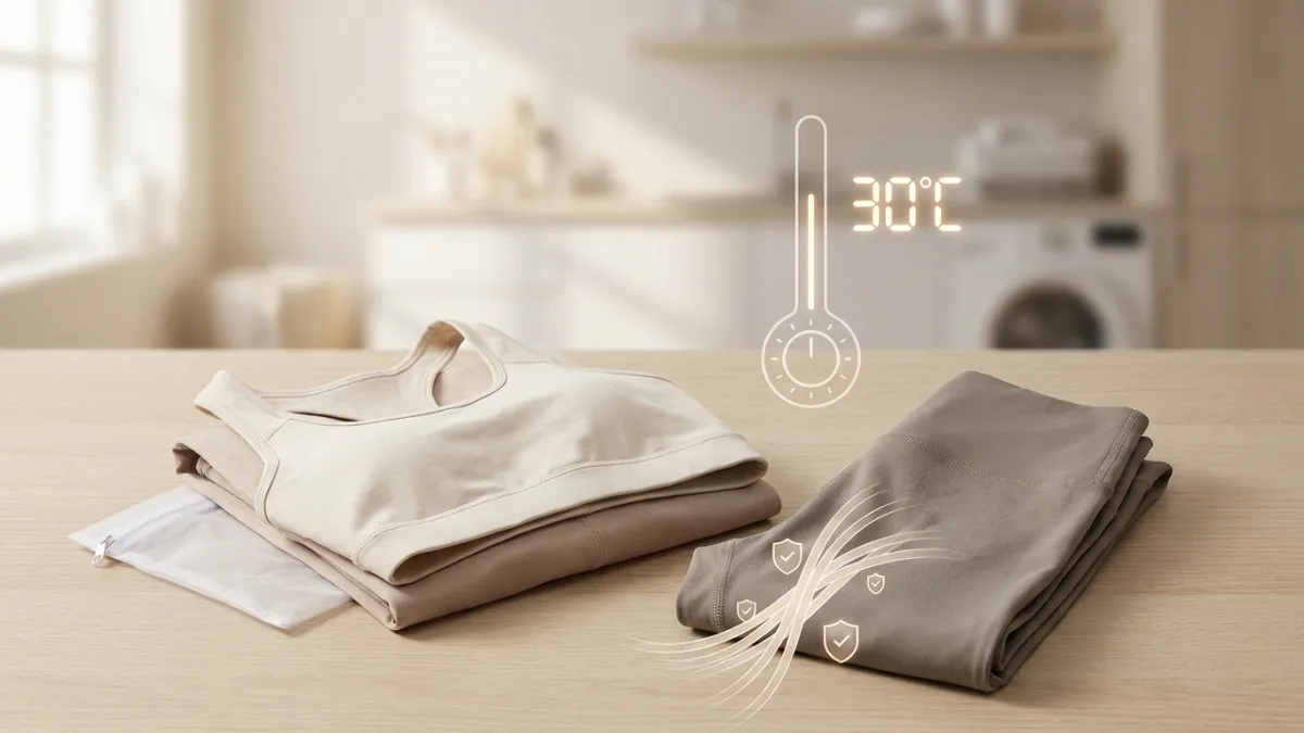 Un programme de lavage à 30 degrés préserve les fibres des sous-vêtements de sport.