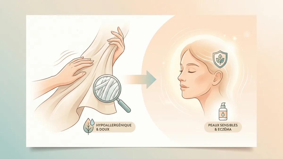 Tissu en modal doux posé sur une peau sensible, illustrant le confort quotidien et l'absence d'irritation.