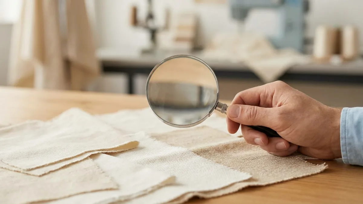 Gros plan sur les fibres d'une culotte en coton montrant le tissage régulier et la densité du tissu de haute qualité.