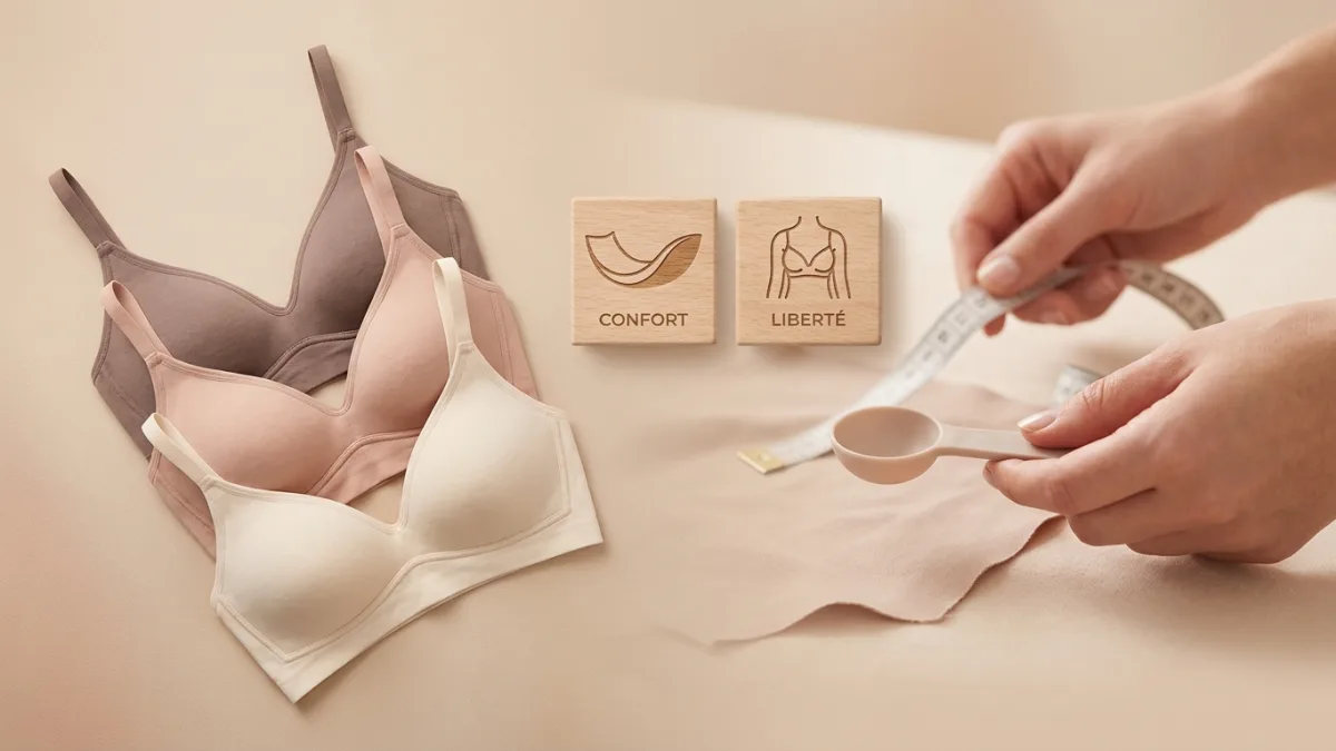 Femme active appréciant la liberté de mouvement d'un soutien-gorge sans armature.