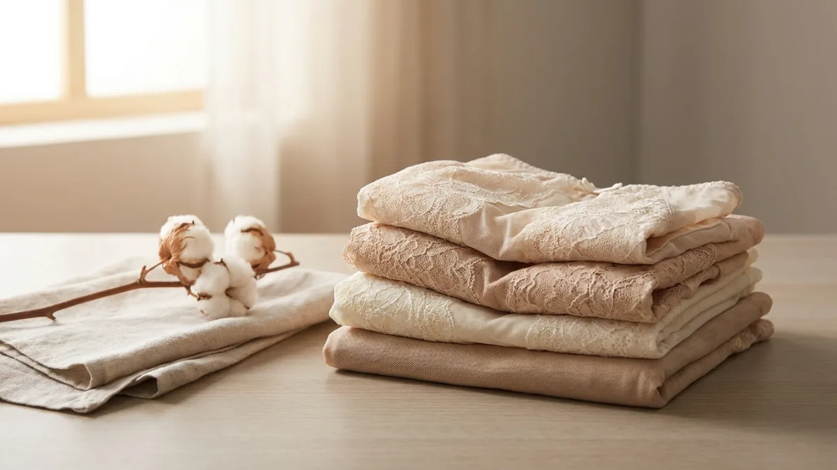 Femme choisissant des sous-vêtements en coton doux pour éviter les irritations et la sécheresse intime.