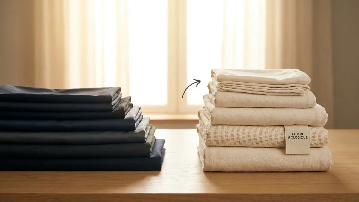 Tiroir contenant des culottes en coton biologique pour remplacer la lingerie synthétique en douceur.